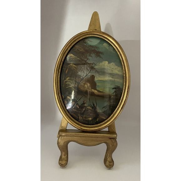 Made in Italy Hand Painted Oval Framed Art. - Picture 4 of 8